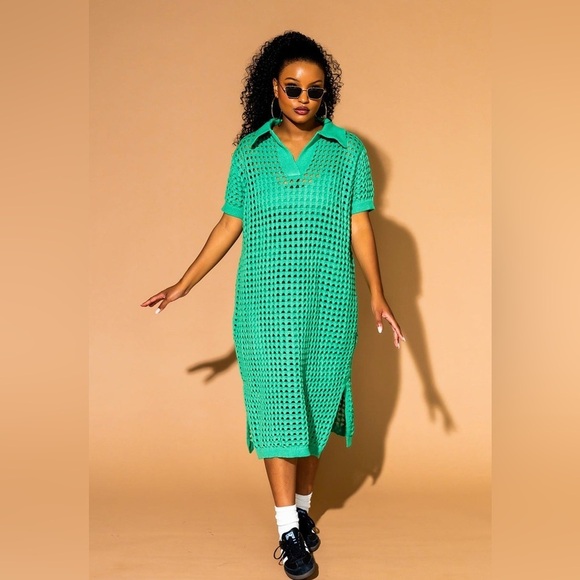 NEW Dressed in Lala Soul Stuff Dress Crochet Sheer Jade Green Large NWT - Picture 1 of 3